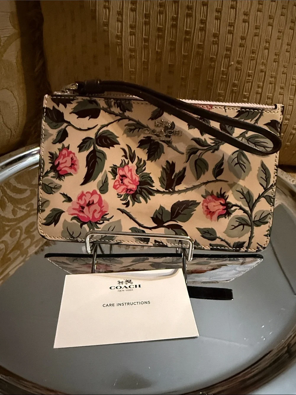 Coach Patent Leather Rose Print Foldover Clutch/wristlet